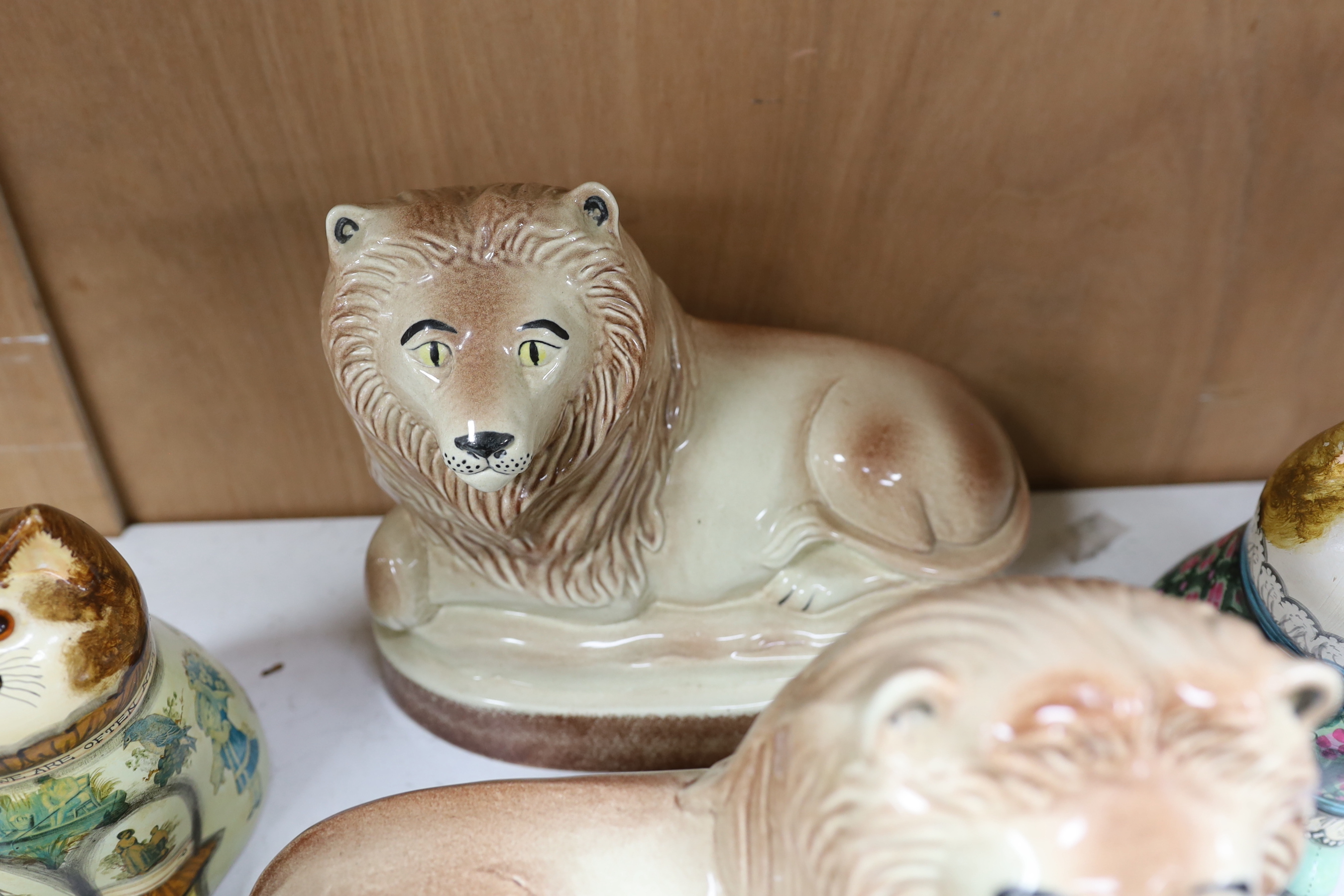 A group of Rye pottery animals, including two Joan and David De Bethel, Rye